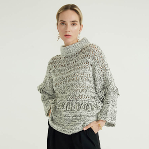 半分タートルネック フリンジ ミニマリスト デザイン ニット プルオーバー女性のセーター